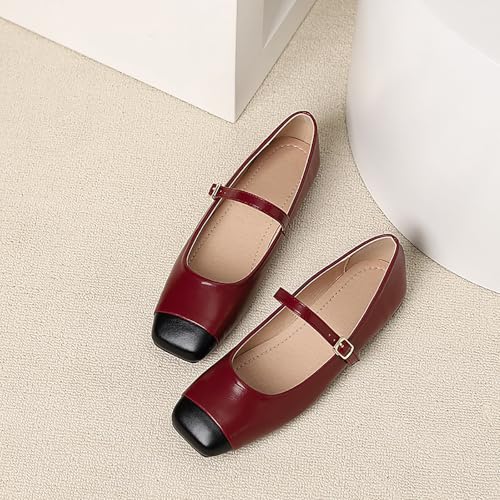 Women's Ballet Flat Shoes with Square Toe, Low Heel Dress Shoes Featuring Low Heel, Comfortable Buckle Strap and Easy Slip-On Design for Work3