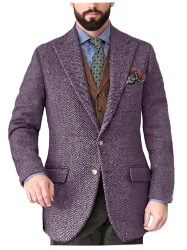 VENNYNG Men's Knit Herringbone Casual Blazer Slim Fit Tweed Jacket Single Breasted for Man Sport Coat