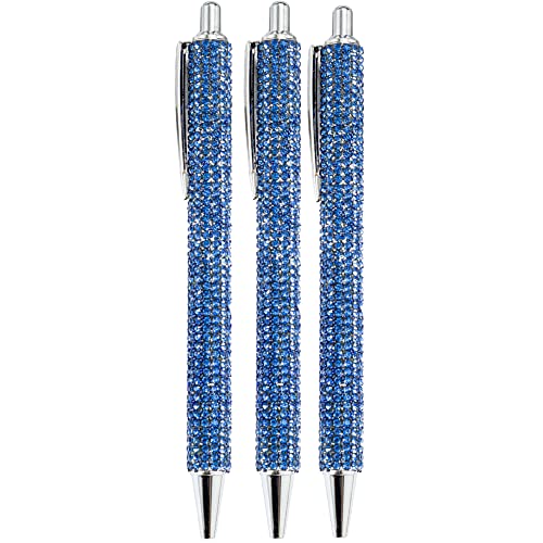 Bolígrafo de metal de cristal retráctil y suministros de oficina elegantes de pedrería azul