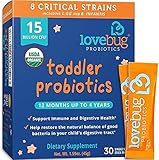Lovebug Probiotic and Prebiotic for Kids, 15 Billion CFU, for Children 12 Months to 4 Years, Best Children's Probiotics, Contains 1 Gram Fiber, 30 Packets