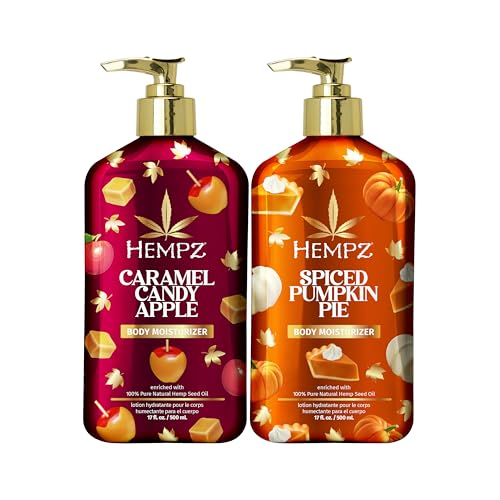 Hempz Fall Body Lotion 2-Pack Pumpkin Pie and Caramel Apple Moisturizer Hostess Gift Winter and Fall Body Care Routine 17 oz Duo