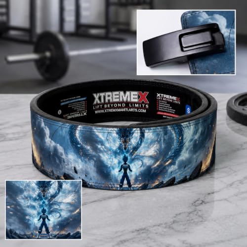 Image of XTREMEX 13mm Storm Dragon Weightlifting Lever Belt (Blue, M) | Deadlift & Gym Belt for lower back support, Squats, Powerlifting belts for Men and Women with heavy duty buckle