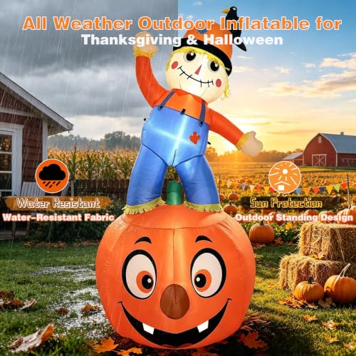 Image of 8FT Fall Inflatable Scarecrow Decorations for Outdoor Yard with LED Lights