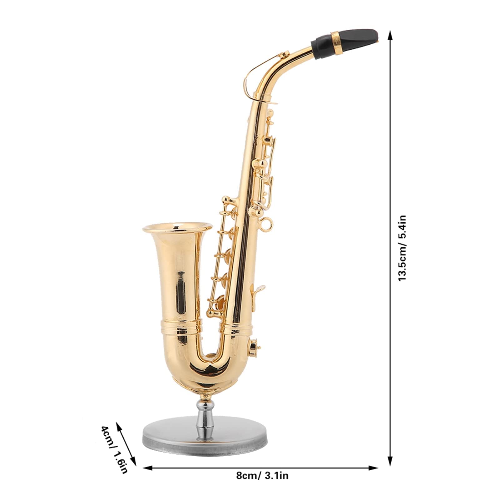 Miniatur Alt Saxophon, Saxophon Modell mit Ständer und Gehäuse Mini Musikinstrument Saxophon Instrument Modell Ornamente Golden Plated Musical Ornaments
