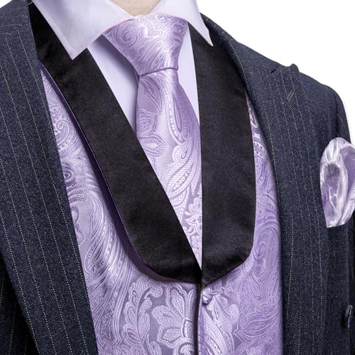Image of Barry.Wang Mens Silk Lapel /Shawl Collar Vest Tie Sleeve Holder Set Formal /Casual Paisley Vests Wedding Tuxedo Waistcoat