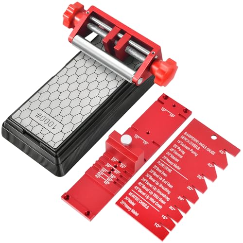 ISQTLMF Precision Chisel Sharpening Jig & Guide with Angle Fixture & Gauge (10-45) for Chisels/Planes 0.1 to 2.8 Includes 400/1000 Grit Diamond Stone Sharpening Kit(jzmds)