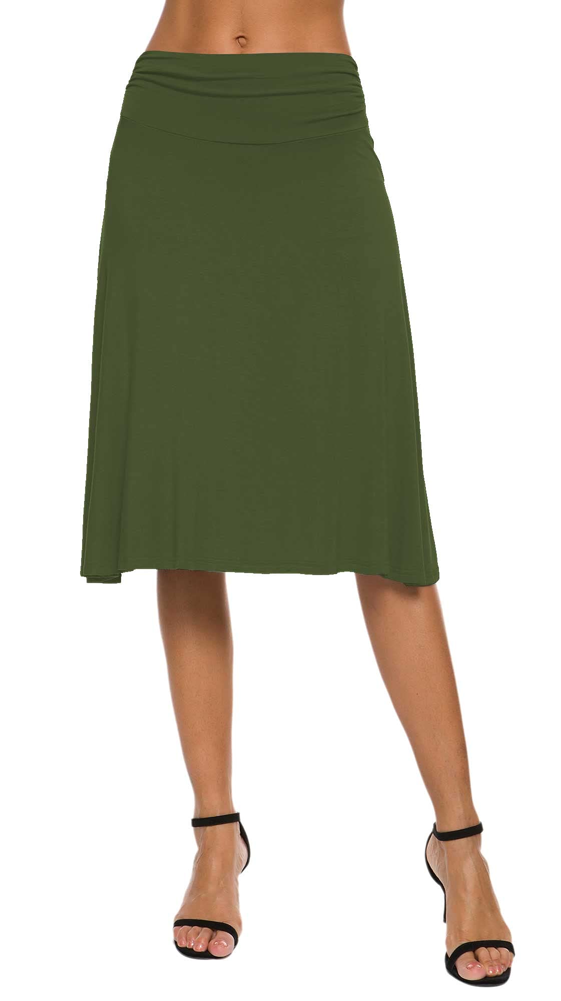 EXCHIC Elegante Elástica hasta la Rodilla Yoga Falda Sólido Cintura Alta Midi Falda para Mujer