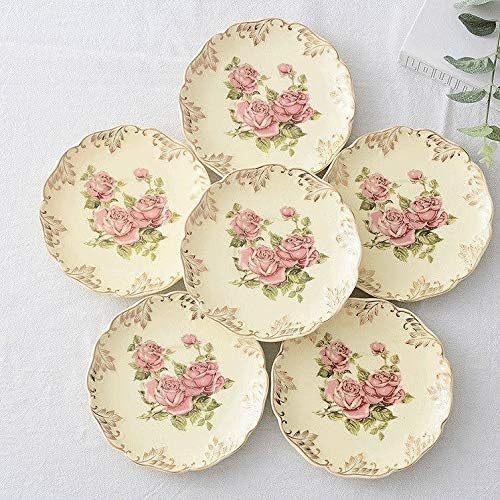 European Style Porcelain Saucer for Cup Cake Plate Pastry Fruit Tray Ceramic Tableware for Steak Dinner Decoration (D) (A one Size)