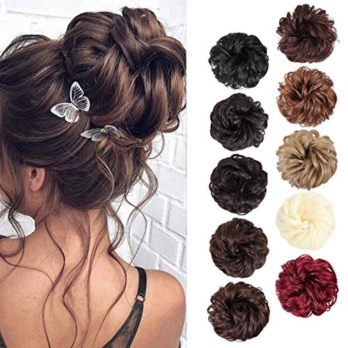 M-BOX Messy Bun Hair Scrunchies Extension 2PCS Curly Wavy Synthetic Chignon Extensions with Elastic Rubber Band Tousled Donut Updo Hair Bun Ponytail Hair Piece for Women (2pcs,#33A)