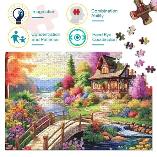 Rompecabezas de 1000 piezas de cabaña colorida, juego de mesa de 38x26 cm 3