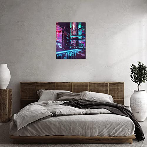 Taomi Teal Blue Abstract Science Fiction Poster Game Room Decor Cyberpunk City Neon Metropolis Landscape Artwork For Playroom Wall Art Frame Canvas Print 12X14Inch Bedroom Décoration #TOP5