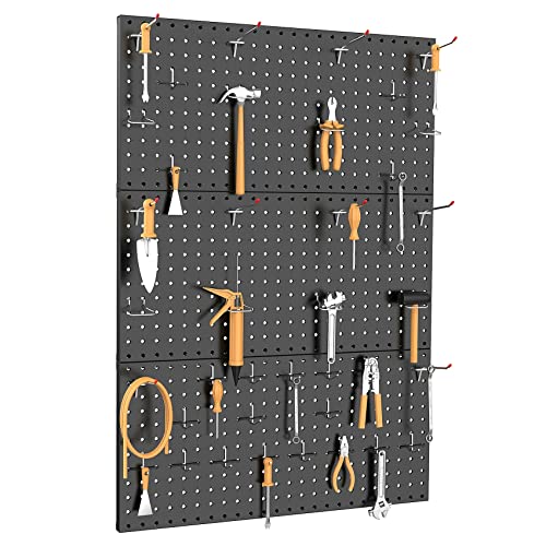 Image of TORACK 3 PCS Metal Pegboard Panels for Wall Garage Utility Tools Storage Pegboard for Workbench, Shop, Modular Peg Board Tool Organizer Boards(Pack of 3, Black)