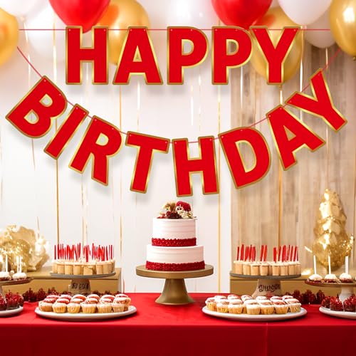 Image of Pre-Strung Happy Birthday Banner - Red Party Decorations