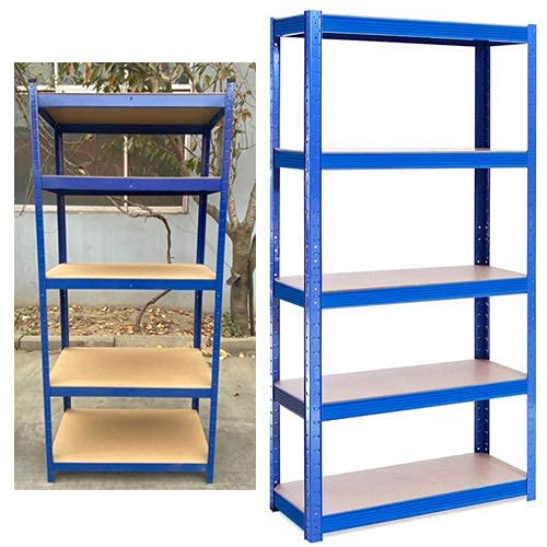 BRIEFNESS5 Tier Shelving for Storage, Free Standing Shelves, Adjustable Height, Heavy Duty Metal Racking Unit for Garage Workshop Warehouse Shed Kitchen, Blue, 180cm x 90cm x 40cm