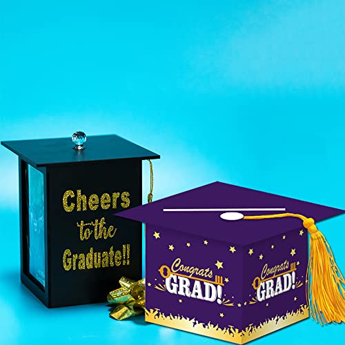 Image of 2026 Graduation Party Card Box, Purple Gold Congrats Cap Card Holder Box with Tassel for 2026 Graduation Party Decoration