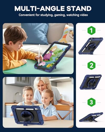 Cantis Case for iPad 11-inch (A16) 2025/ iPad 10th Generation 2022 (10.9 inch) with Screen Protector, iPad 11th Case with 360 Degree Rotating Stand/Shoulder Strap/Pencil Holder, Navy Blue - Image 6