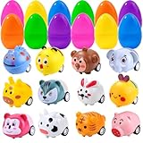 DIYDEC 12PCS Prefilled Easter Eggs with Pull Back Car Toys, Colorful Mini Race Cars Gifts for Kids Party Favors Easter Basket Stuffers for Boy Girl Holiday School Classroom Prizes Goodie Bags Fillers