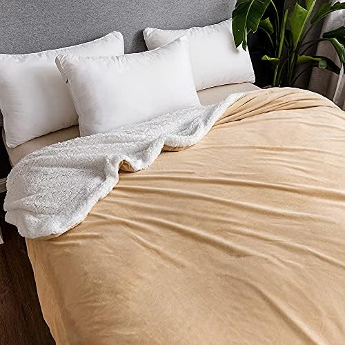 AIMS Teddy Sherpa Lush Super Soft [Double] Blanket Faux Fur Shaggy Blanket Crystal Fleece at back Cosy Fluffy Fuzzy Throws for Sofa Couch & Bed Décor Double ply (Latte, 200 x150cm D)