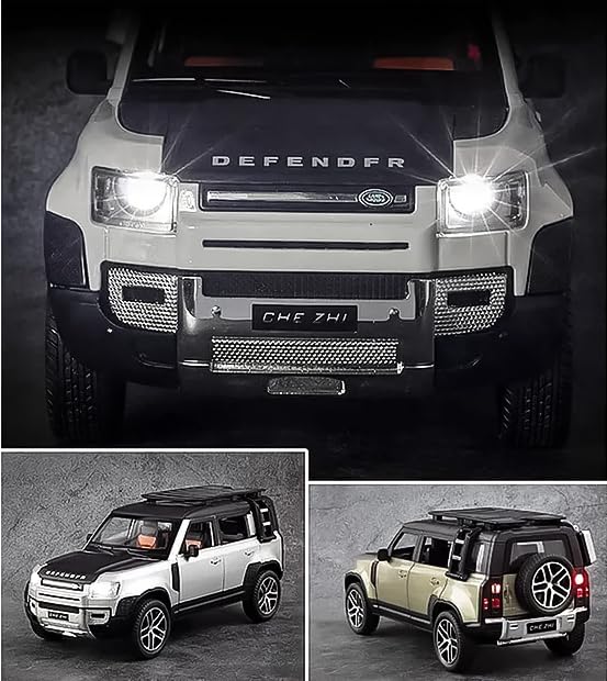 Image of The Flyers Bay Land Rover Defender RC Car, 1:22 Scale,Die-Cast Model with Openable Doors, Lights and Smoke Effects, Toy for Kids 3-10 Years (Silver)