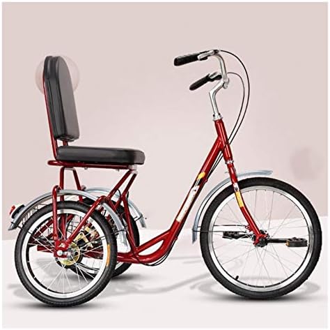 ZFF Tricycle Adult 20inch Wheels Single Speed 3 Wheel Bikes Pedal Three Wheel Tricycle with Large Basket for Recreation Shopping Picnics Exercise Men's Women's (Color : Red 1)