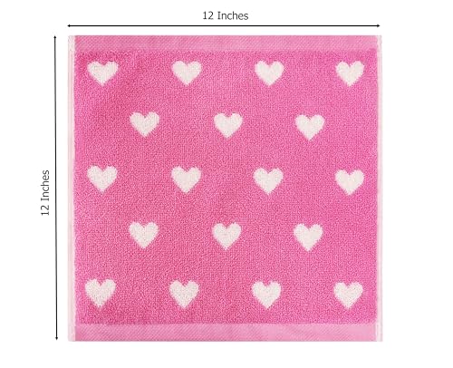 Image of ORIGINAL KIDS Wash Cloth - Bath Time Hearts 12 Pack Washcloth Set - 100% Cotton Jacquard Colorful Absorbent Quick Dry Face Towel - Super Soft Face Cloth 12x12 inches - Pink White