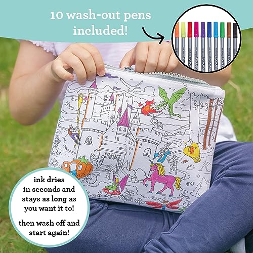 Eatsleepdoodle Cars And Tractors Pencil Case For Kids W/ 10pk Washable Markers 85x6in Coloring Pencil Pouch Ultra Washable Reusable Arts And Crafts For Kids