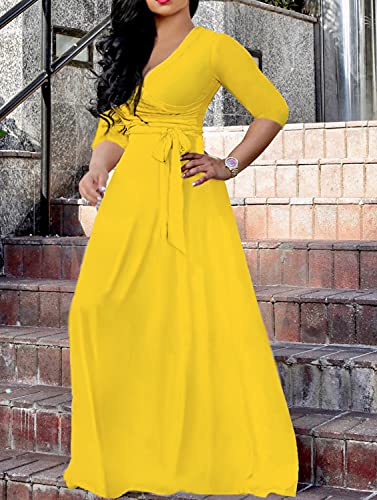 Image of LightlyKiss Plus-Size Maxi Dresses for Women African Summer 3 /4 Sleeves Beach Sundress with Pockets