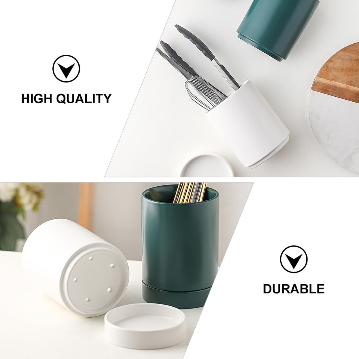 Veemoon Support à Baguettes en Céramique Blanc avec Base pour Organiser Ustensiles Cuisine et Cuillères, Rangement Pratique Cuisine Moderne