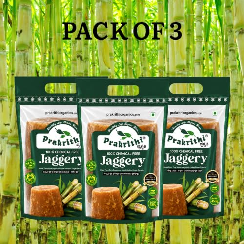 Image of PRAKRITHI ChemicalFree Solid Jaggery Naturally Clarified with Ladys Finger Extract | Traditional Unrefined Desi Gur | No Chemicals or Preservatives | Bucket Shape pack 3