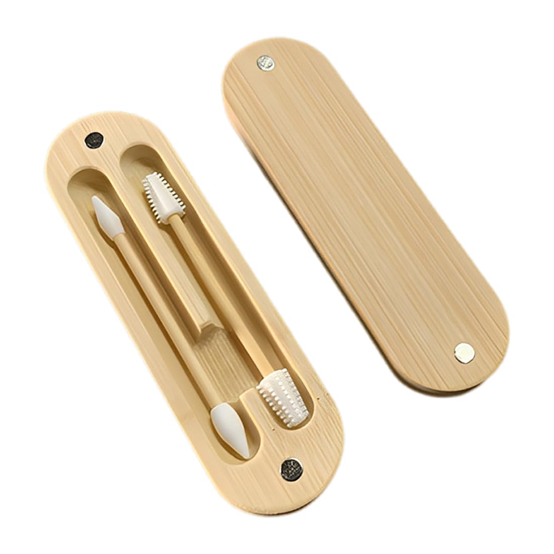 Set di 2 Cotton Fioc Riutilizzabili in Bambù e Silicone con Punta a Spirale per Trucco e Pulizia Orecchie con Custodia Magnetica da Viaggio