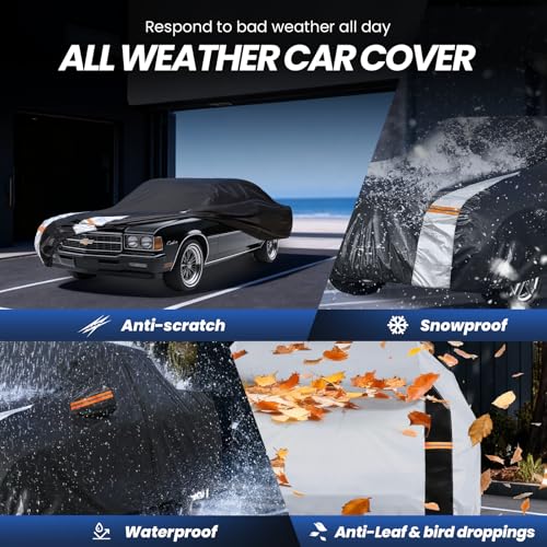 Image of Multi-Layer Car Cover Custom Fit for Chevrolet Caprice (1970-2016), 100% Waterproof All Weather for Automobiles, Gift with Towel, Heavy Duty Car Covers for Rain Sun UV Protection with Door Zipper.