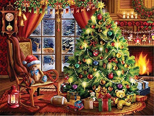 Wingkin5Dダイヤモンドアートクリスマスツリーベア ダイヤモンド塗装キット全面貼り付けタイプモザイクアートDIY 手作り絵画 手芸キット（40x50cm）スクエアダイヤモンド