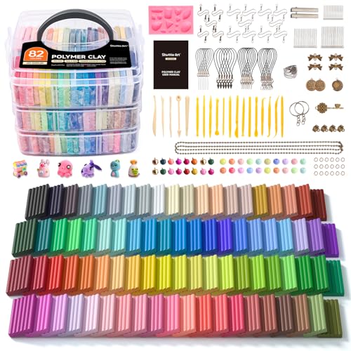 shuttle art 82 colors polymer clay kit with 19 clay tools 16 kinds of accessories non-toxic non-sticky ideal diy art craft gift for kids adults