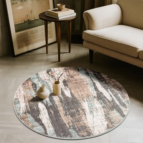 Image of Carvapet Washable 3ft Round Area Rug Dark Brown Circle Carpet
