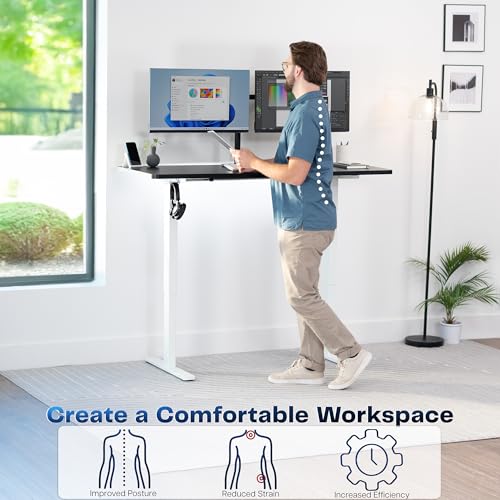 Image of VIVO Electric 60 x 24 in Standing Desk, Memory Height Adjustment, 1B Series, Holds 220 lbs, One-Piece Black Top, White Frame, DESK-KIT-1W6B