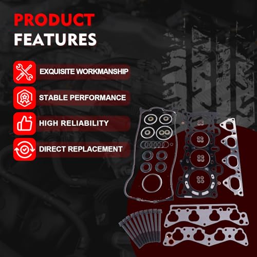 Image of HS9915PT-1 Cylinder Head Gasket Set with Head bolts Compatible with Honda Civic 1996 1997 1998 1999 2000 1.6L, Civic del Sol 1996 1997, D16Y5 D16Y7 D16Y8 D16B5 SOHC Engine, Replace HS54234 HB4029