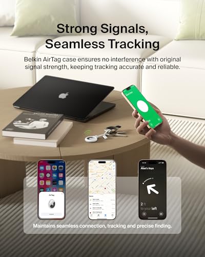Image of Belkin AirTag Case with Strap, Secure Holder Protective Cover for Air Tag with Scratch Resistance Accessory - White Colour (F8W974)