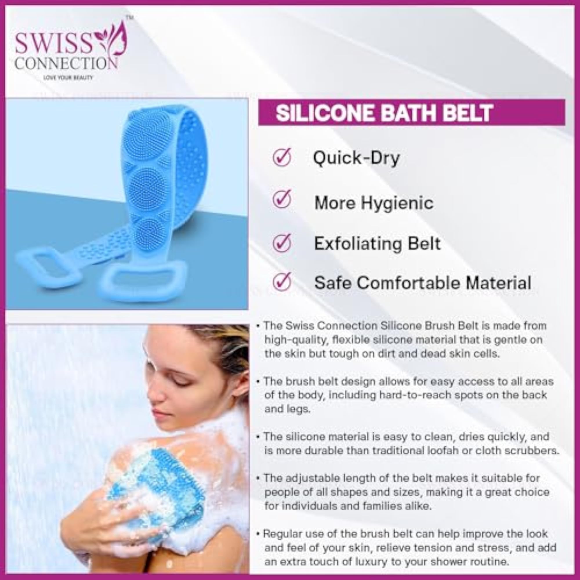 Silicone Bath Body and Skin Brush Belt for Easy Cleaning