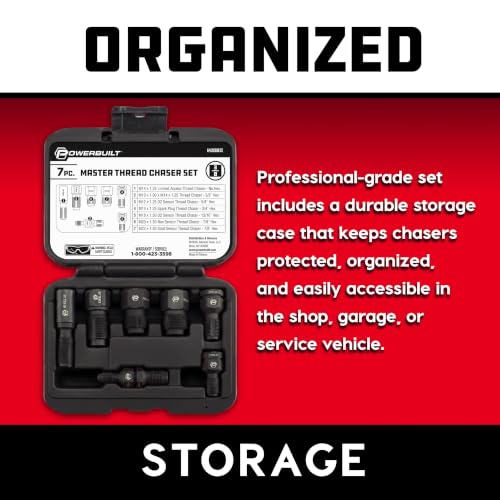 Image of Powerbuilt 7pc Master Thread Repair Chaser Set (O2, Spark Plug & Fasteners) | Heat-treated steel, restores damaged fastener grooves; corrosion resistant precision fit multi sizes, - 643099ECE