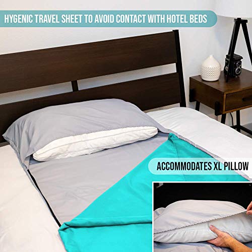 WELL TRAVELED Sleeping Bag Liner, Lightweight Adult Sleeping Sheet for Hiking, Backpacking and Camping, Easily Removable and Washable, Silky Smooth Fabric, Simple to Stuff Sack (Teal (Right Zipper)) - Thumbnail 3