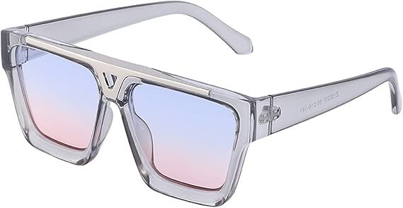 Amazon Co Jp Amazon限定ブランド レトロフラットトップスクエアサングラスメンズファッション特大ミリオネアメガネグラデーションレンズメタルパンクロック女性 ファッション