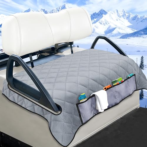 YOKYHOM Golf Cart Seat Covers with 4 Front Pockets Thick Seat Towel Blanket with Non-Slip Backing Fits EZGO Club Car Yamaha and More 2 & 4 Passenger Golf Carts Gray
