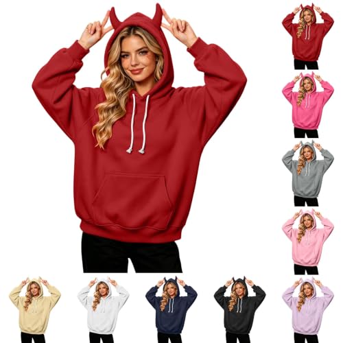 GOSEAGOTOFUN Cute Hoodies for Women Soft Fleece Hooded Sweatshirt Long Sleeve Loose Fit Pullover Halloween Cosplay Costume Red Small - image 1
