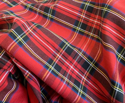 Tissu tartan de qualité - Imprimé Tartan Royal Stewart rouge - 147 cm de large, matériau de...