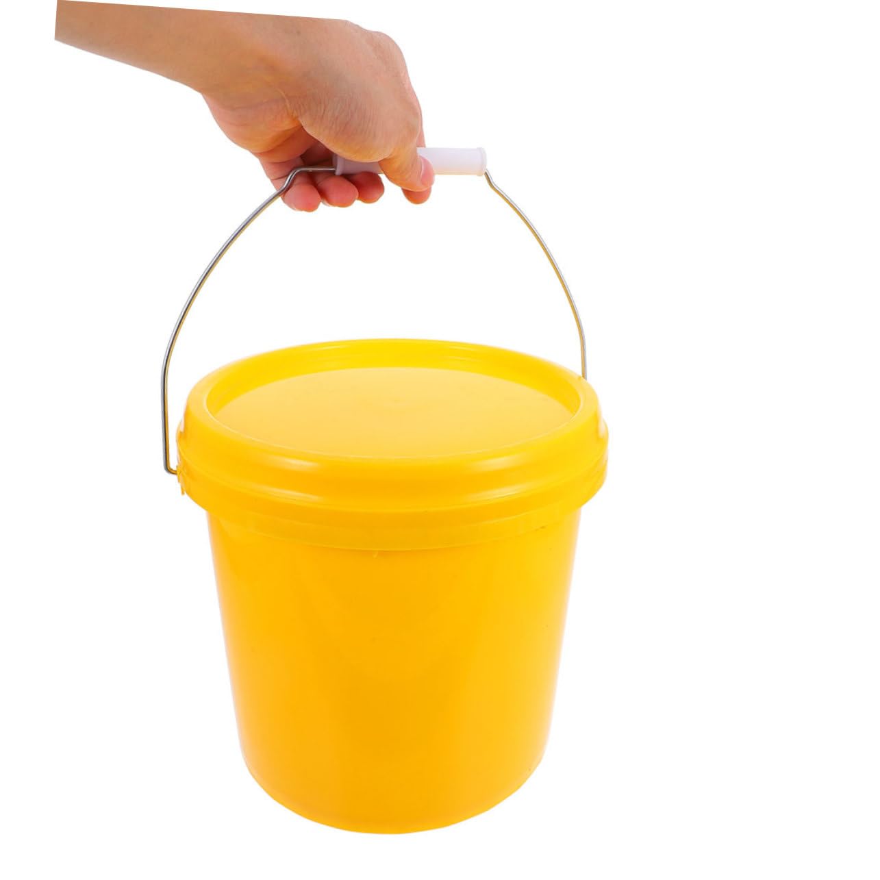 Secchio per Uso Domestico e Conservazione in Plastica con Coperchio Ermetico da 5l Giallo, Portatile e Salvaspazio, con Maniglia Resistente e Struttura Rinforzata