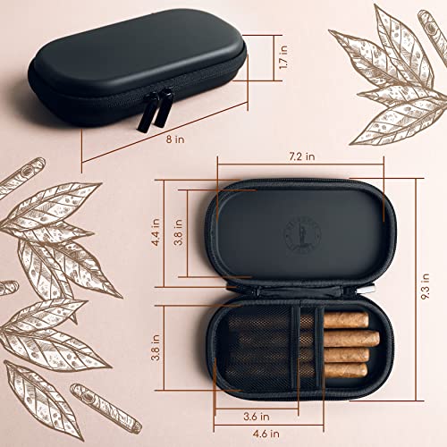 Blinchek Izolda Soft Leather Cigar Case For Men - Classic Portable Lightweight And Travel Black Matt Surface Holder With Zipper Lock Holds Up-To 4 Pieces Of Cigars Unique Gift Father, Boss #TOP5