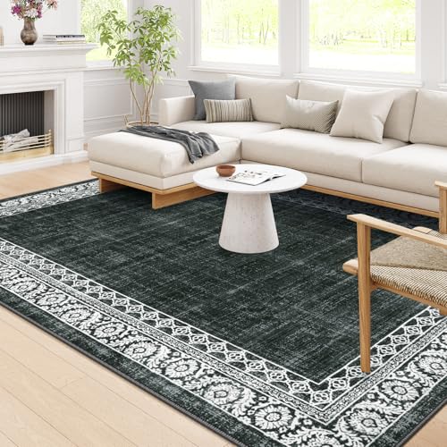 Lahome Washable 8x10 Area Rugs Black Rugs for Living Room,Large Soft Rug for Bedroom Non Slip Dining Room Rug,Bordered Vintage Indoor Carpet for Home Office Apartment(8'x10',Black) 8'x10' Bl