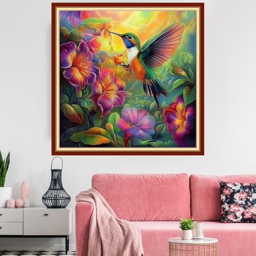 Image of Redxing Stamped Cross Stitch Kits Embroidery kit for Beginners Adults Full Range of Embroidery Patterns Starter Kits DIY Printed Cross Stitch Kits Needlepoint Kits 11CT-Hummingbirds 18x18 inchs