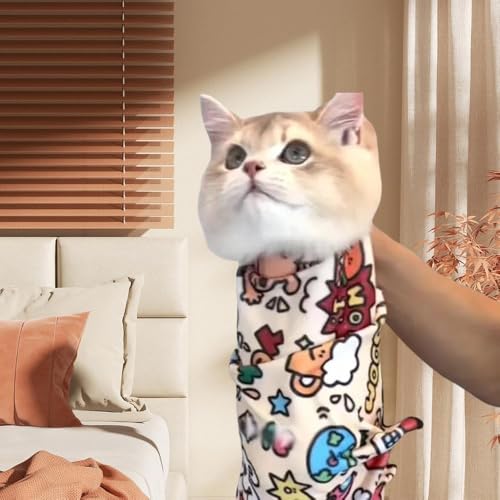 Image of Cat Grooming Wrap,Self-Adherent Anti-Bite, Anti-Scratch, Anti-Escape Calming Wrap, Nail Clipping- Multifunctional Pet(M (Within 11.1lbs))