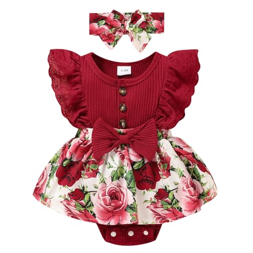 Sinhoon Baby Girl Clothes Newborn Ruffled Sleeveless Romper Floral Dreesy Bodysuit Heaedband 3pcs Baby Girl Summer Clothes